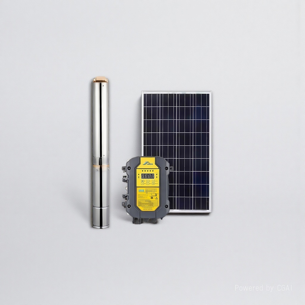 Solar-powered stainless steel water pump, large head, plastic impeller, corrosion-resistant, agricultural irrigation, household water intake. 134528159 Application Scenario