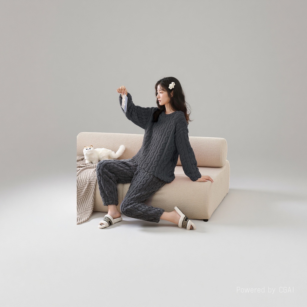 深灰色时尚休闲套装针织家居服女装轻奢宽松韩版小个子女装牛奶丝睡衣