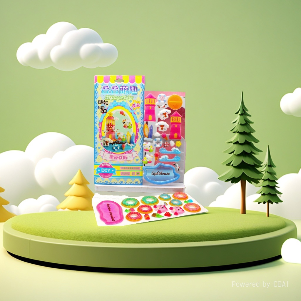 New 3D luminous stereoscopic relief Jenga stickers, creative 3D stereoscopic relief resin thick stickers, tear-off stickers, decorative stickers