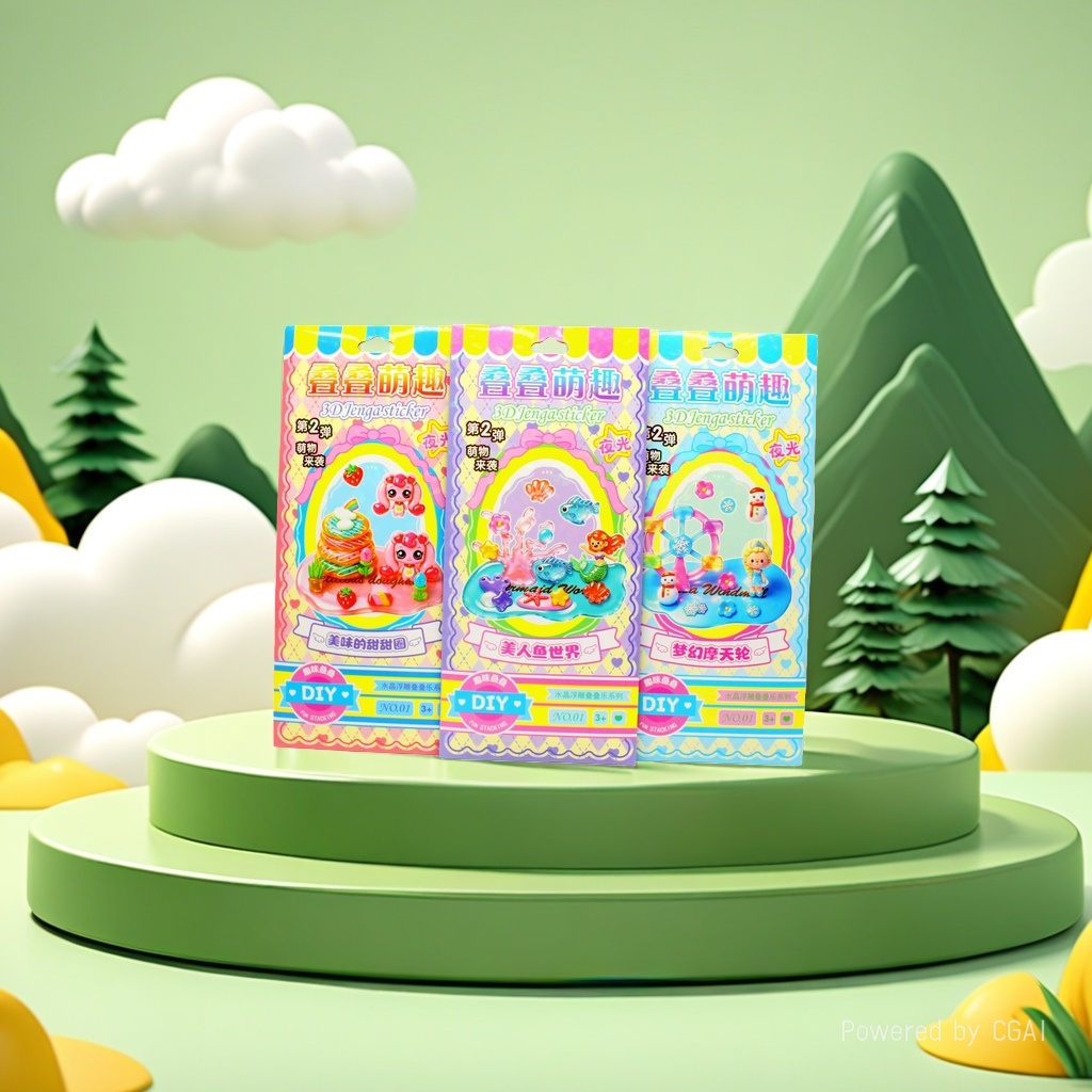 New 3D luminous stereoscopic relief Jenga stickers, creative 3D stereoscopic relief resin thick stickers, tear-off stickers, decorative stickers Specification image