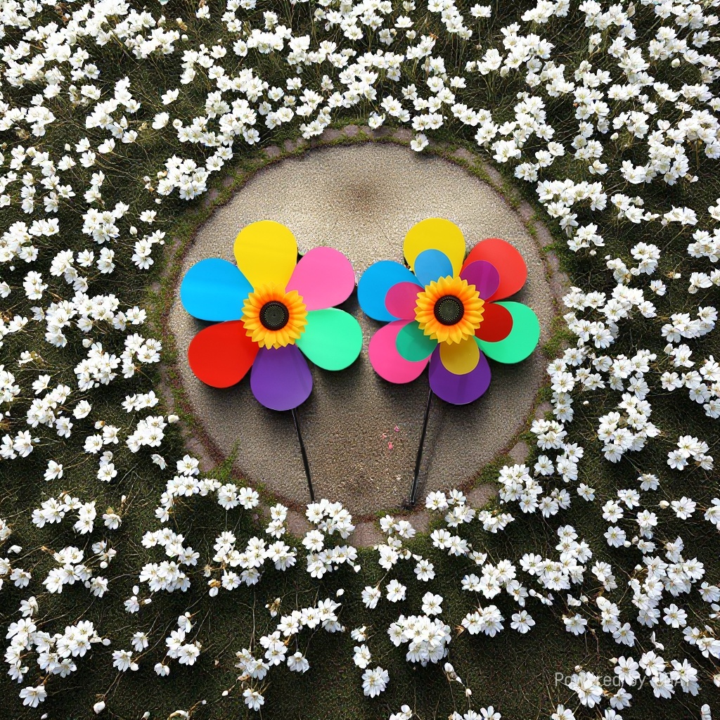 Double-layer seven-color windmill, children holding sunflowers, rotating windmill, real estate park decoration, large windmill wholesale, stall windmill, men's and women's outdoor Application Scenario