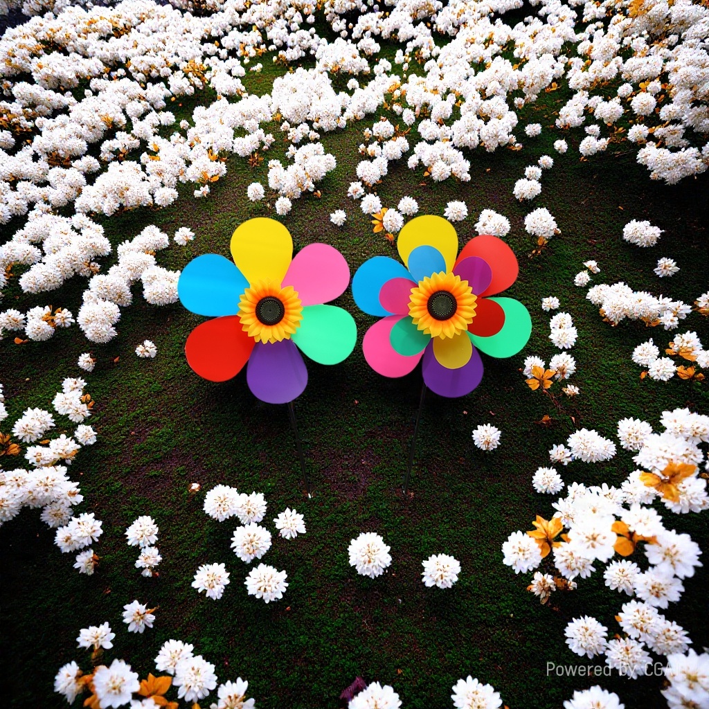 Double-layer seven-color windmill, children holding sunflowers, rotating windmill, real estate park decoration, large windmill wholesale, stall windmill, men's and women's outdoor Specification image
