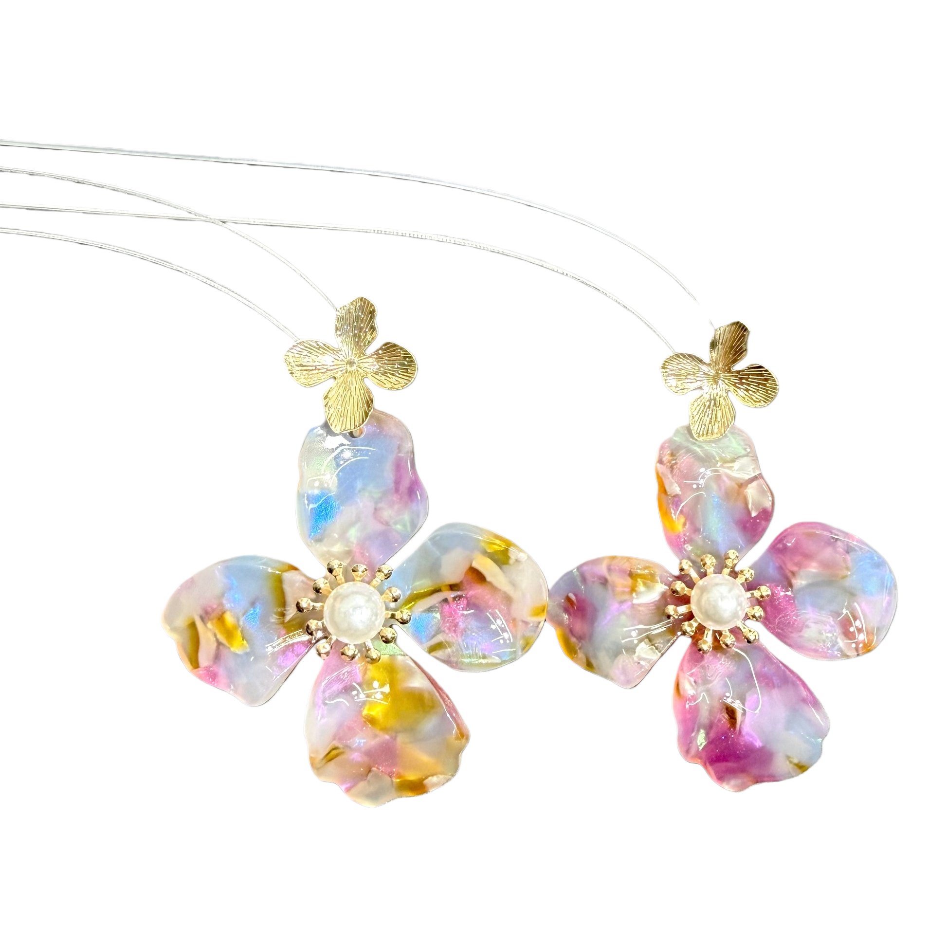 2026 New Style transparent flower earrings, Super Fairy Ice crystal petal pearl stud earrings, fresh and elegant, versatile earrings. 2026 New style transparent flower earrings, Super fairy ice crystal petal pearl stud earrings, fresh and elegant Item Picture