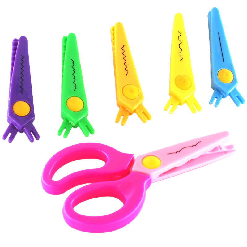 Factory wholesale student lace scissors set, hand-cut, replaceable head, all-plastic safe children's scissors Item Picture