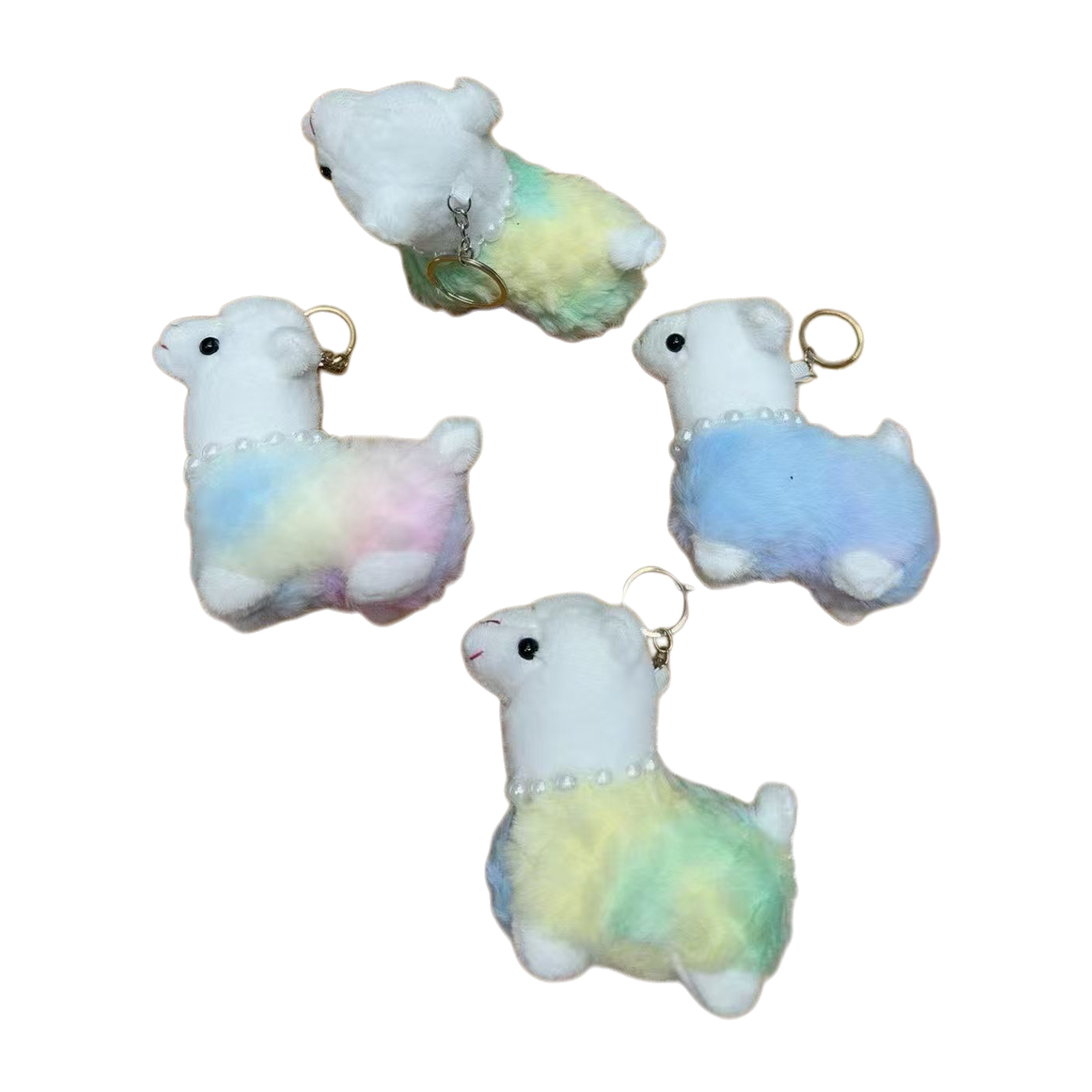 Cartoon plush tie-dyed alpaca pendant, rainbow lamb keychain, women's creative schoolbag hanging decoration, claw machine doll Item Picture