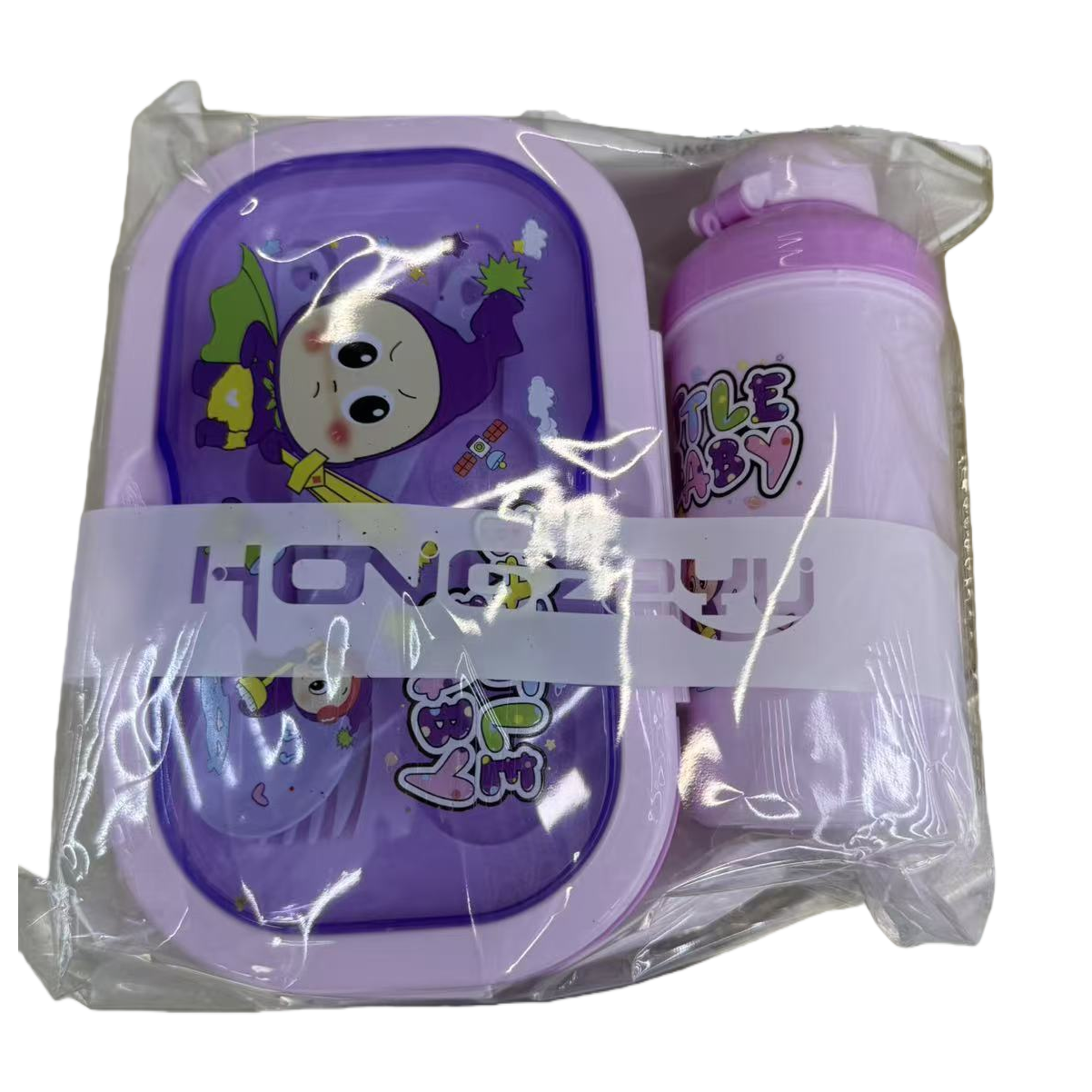 Purple cartoon lunch box, water cup set, bucket stand, cup, cooling water bottle, brushing cup, mouthwash cup, drinking water bucket stand Item Picture