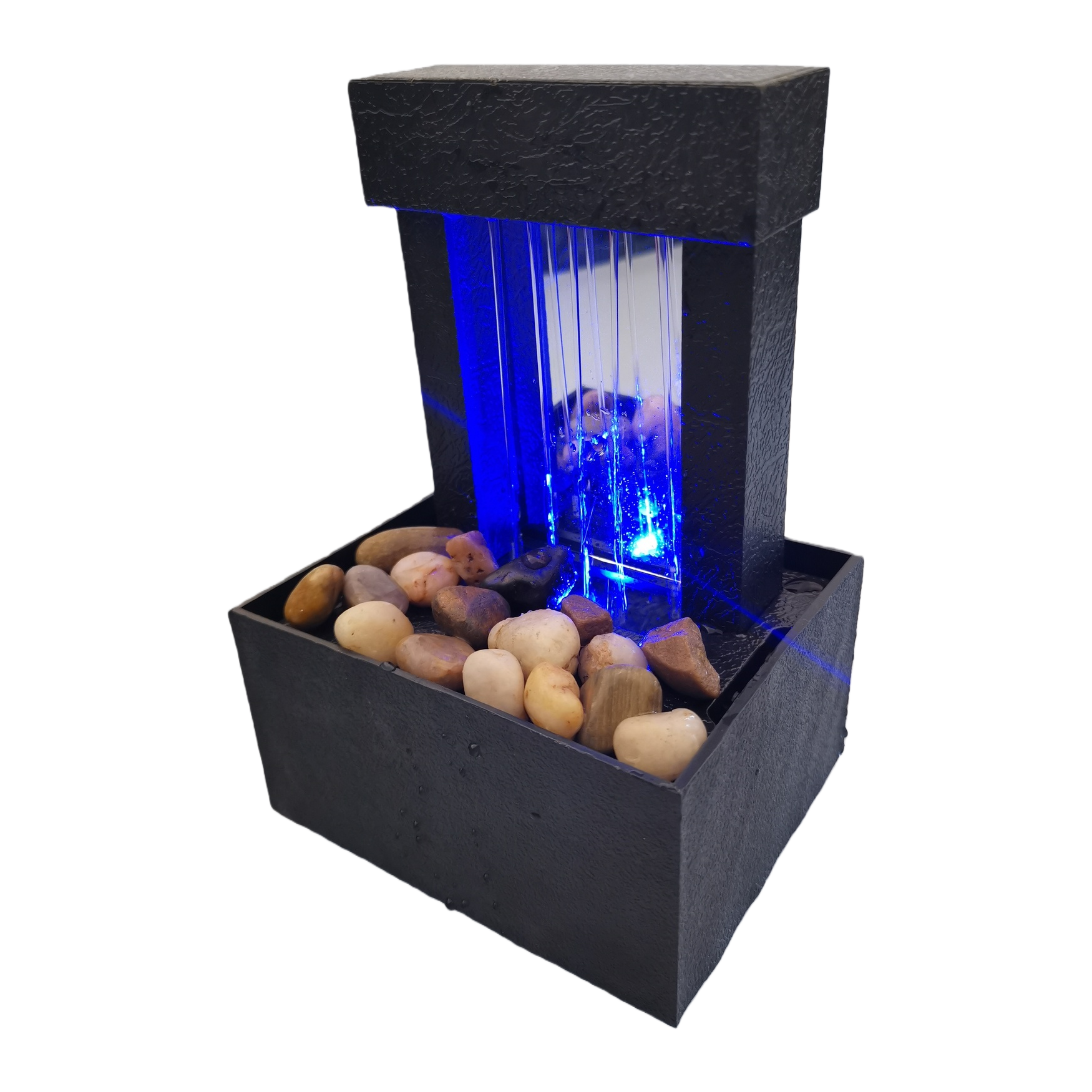 Blue light water feature decoration, small indoor flowing water ornaments, artificial mountain and water rockery, water spray hanging ornaments, resin ornaments, the latest gift Item Picture