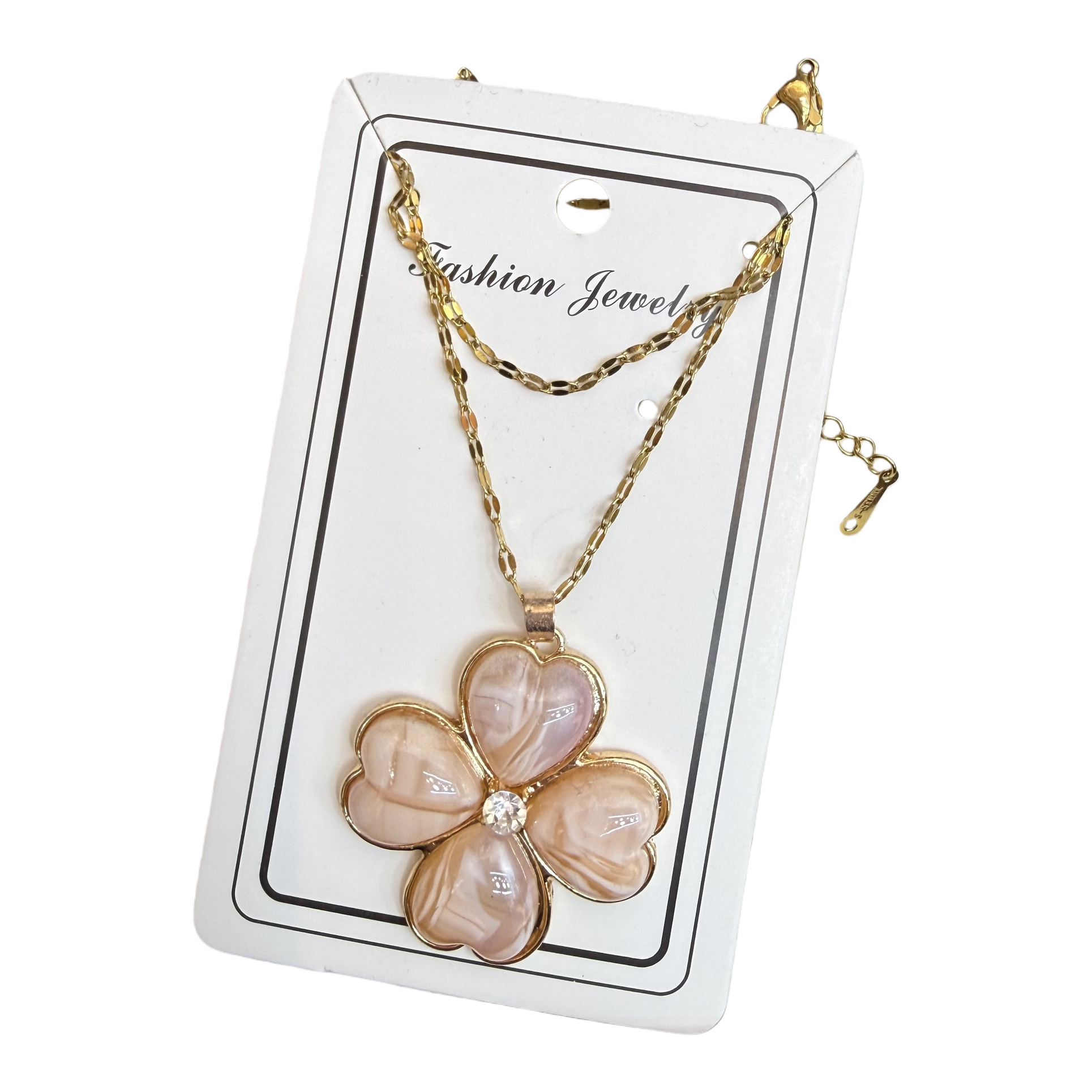 Korean sweet and versatile candy-colored dopamine four-leaf clover rice bead necklace with beaded beads, girlish charm, collarbone chain for girls Item Picture