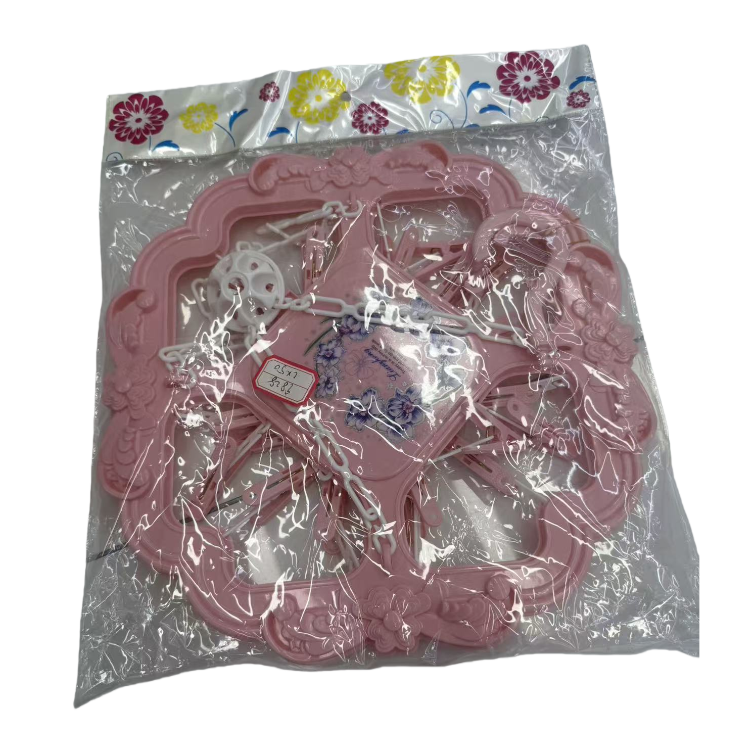 Pink plastic adult and children's clothes hangers, clothes drying baskets, and household storage racks Item Picture