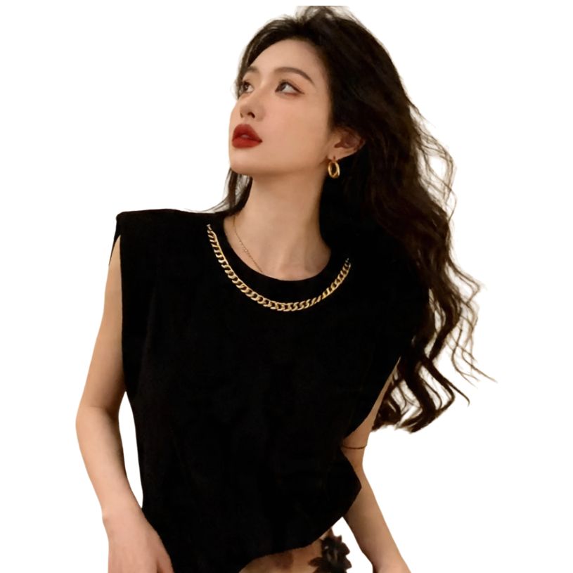 A French black sleeveless vest for women, with a mature, niche and high-end look, is a simple and elegant commuting top that makes you look slimmer Item Picture