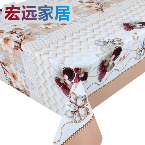 pvc加无纺布底桌布蕾丝钩针设计餐桌布艺新款