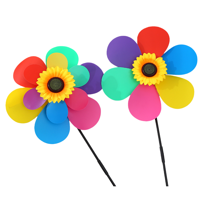 Double-layer seven-color windmill, children holding sunflowers, rotating windmill, real estate park decoration, large windmill wholesale, stall windmill, men's and women's outdoor Item Picture