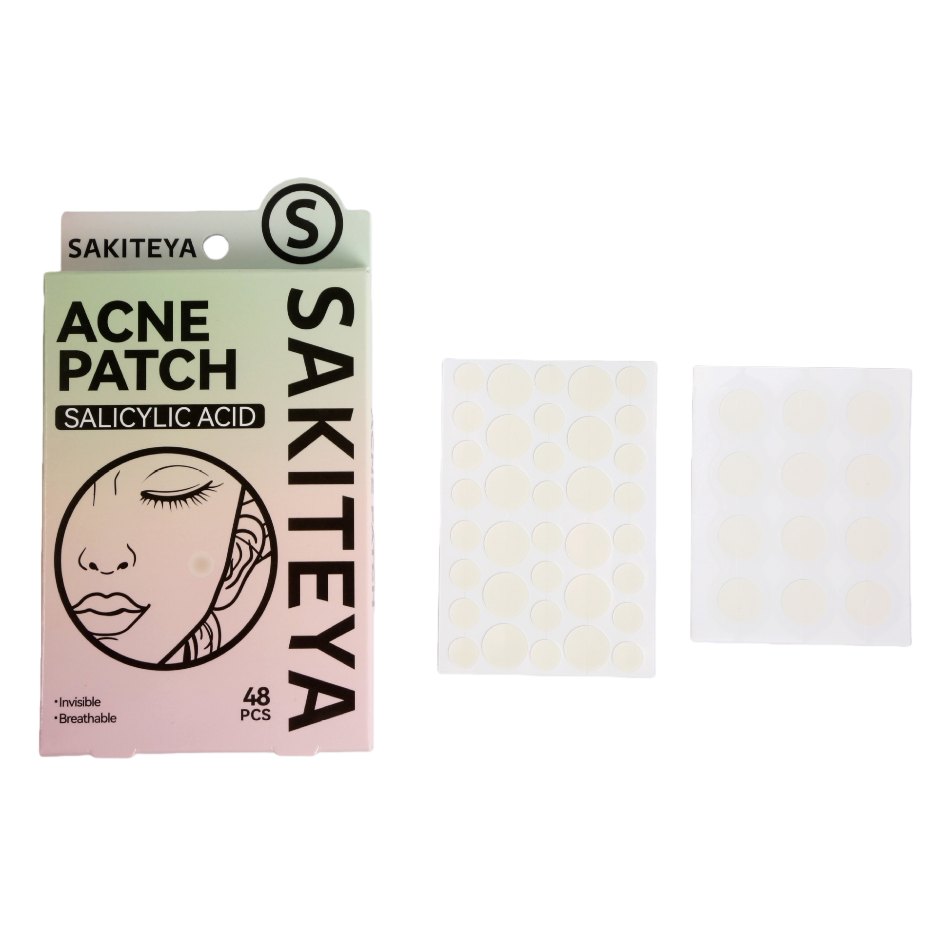 Cross-border export English acne patch, invisible concealer, transparent day and night, 48 salicylic acid ultra-thin combination for acne removal Item Picture
