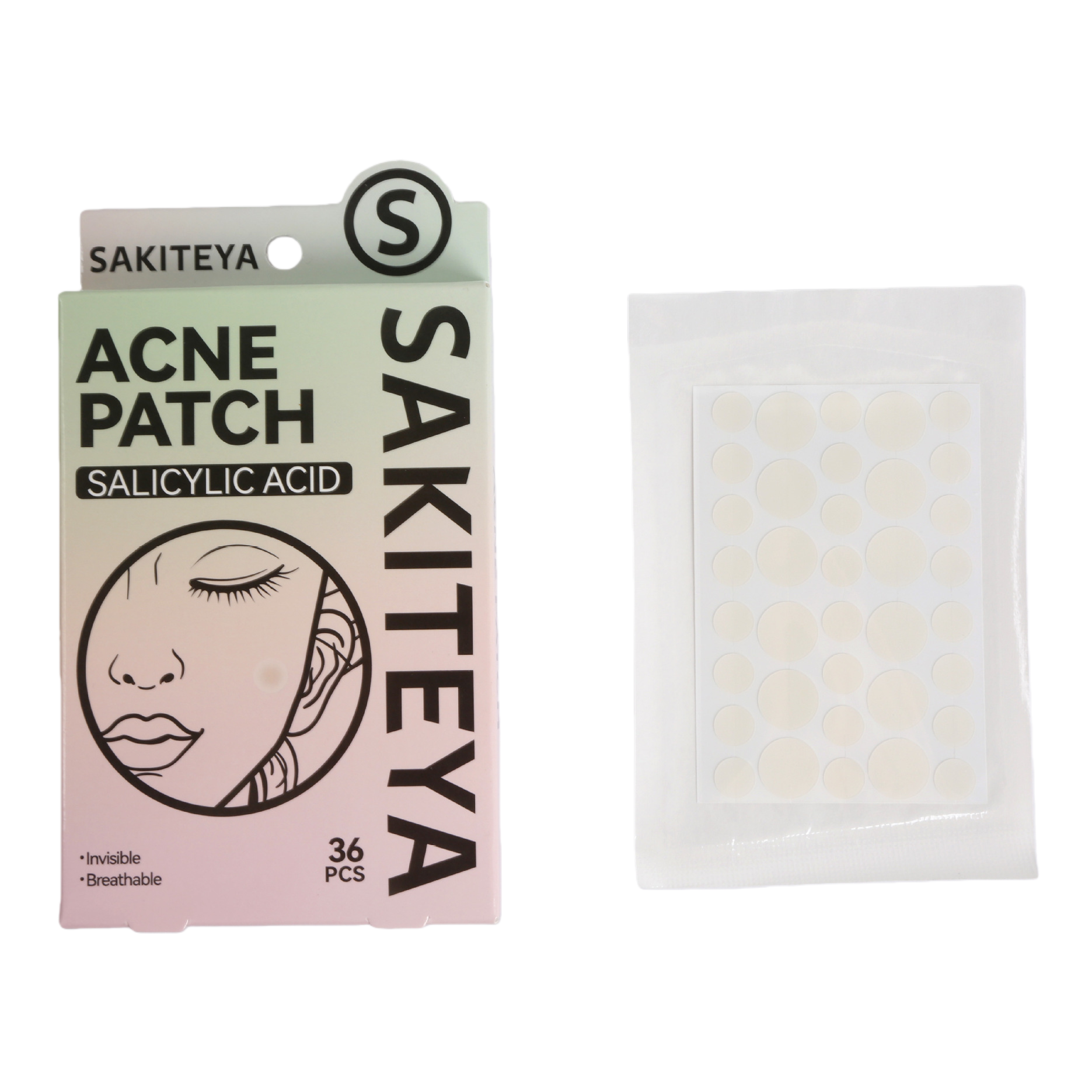 Cross-border export English acne patch, Invisible concealer, transparent day and night, 36 capsules salicylic acid ultra-thin combination for acne removal Item Picture