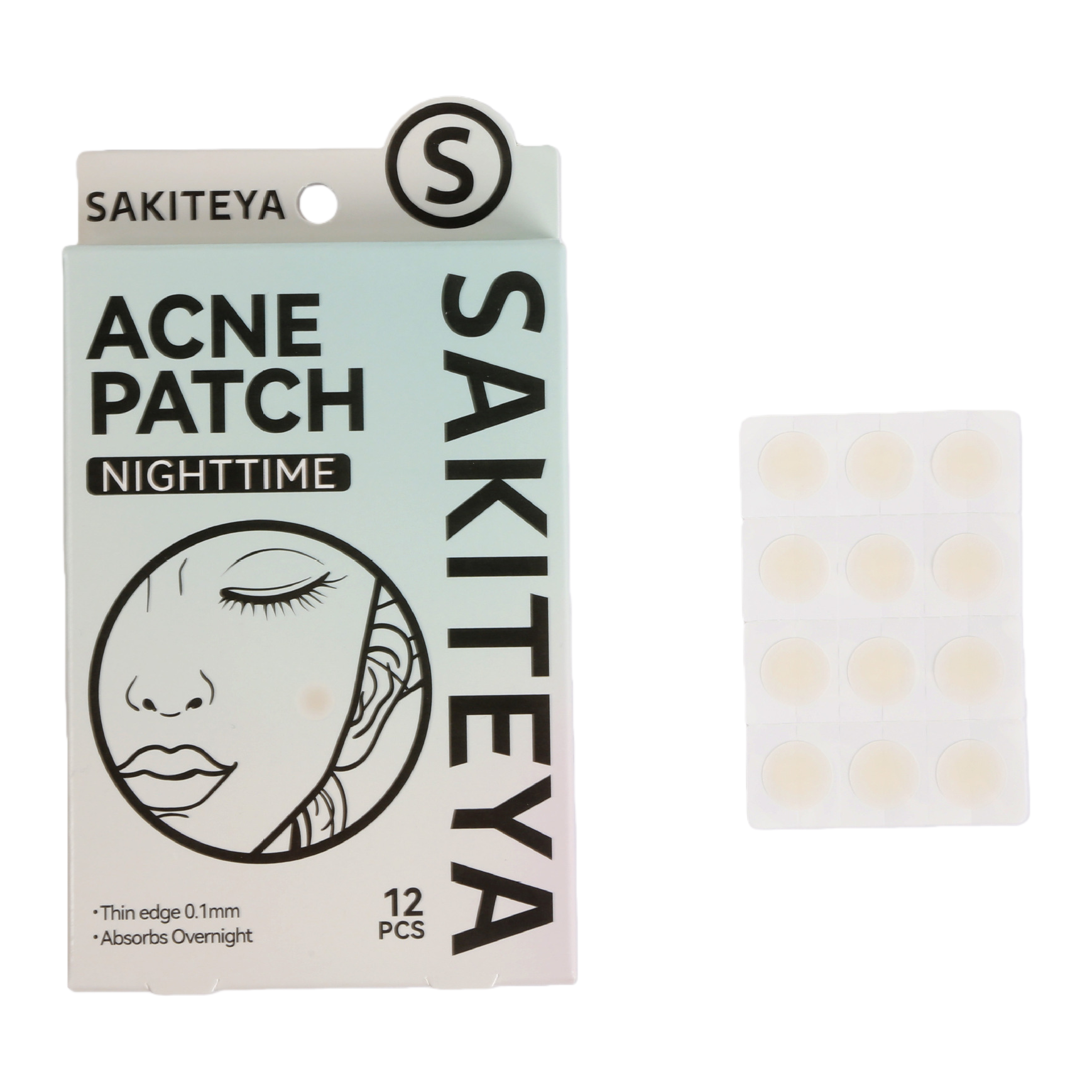 Cross-border export English acne patch, invisible concealer, transparent edge press, 12 pieces of salicylic acid, ultra-thin, night use for acne removal Item Picture