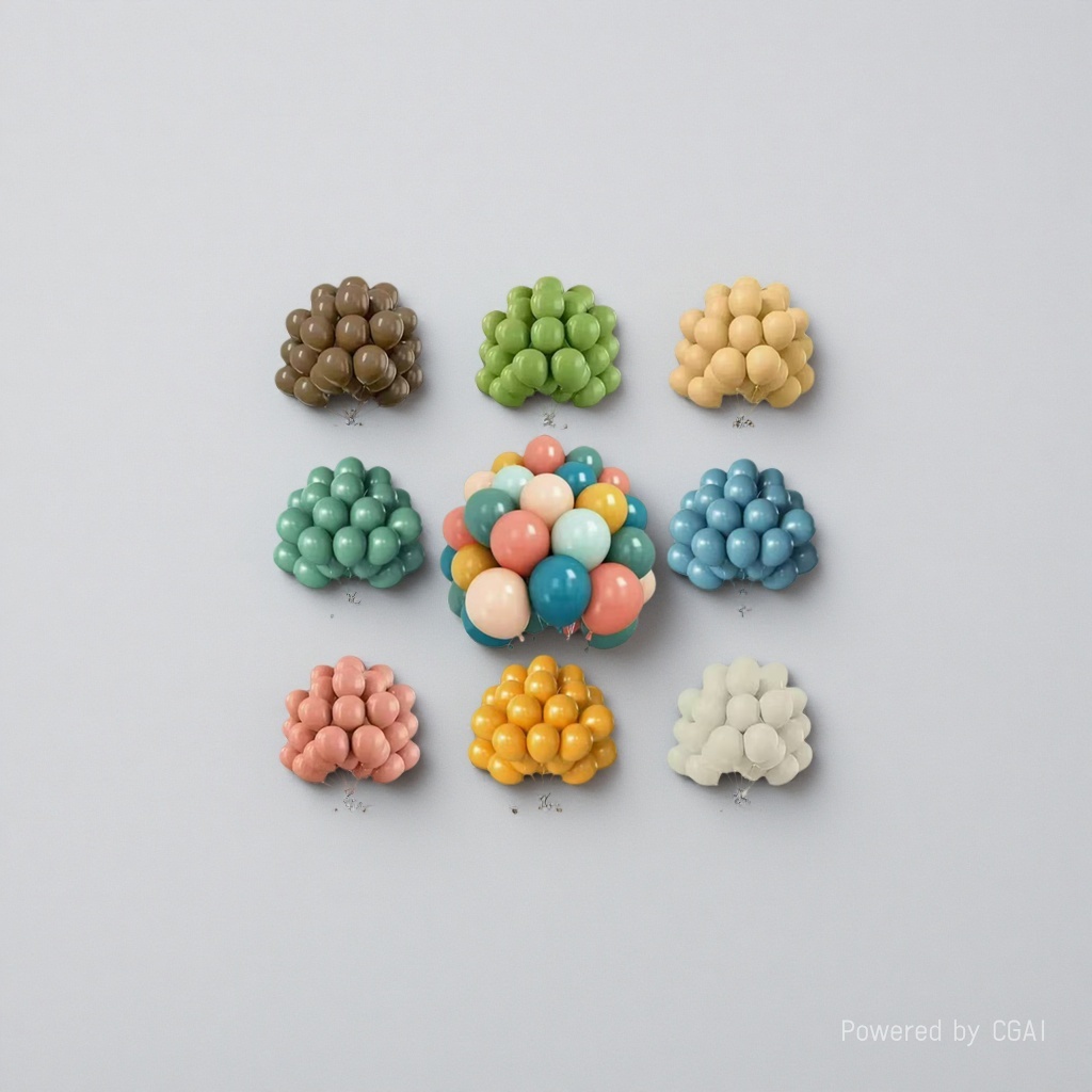 A combination of multiple color balloons: retro Khaki, olive green, skin-colored eucalyptus green, twilight blue, peach orange, retro sand white, birthday aluminum film balloon set Specification image