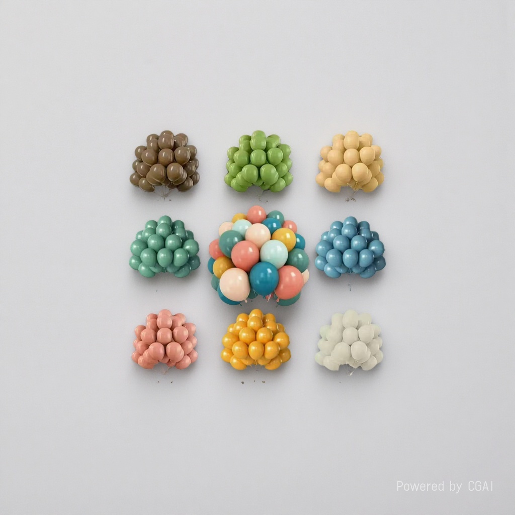 A combination of multiple color balloons: retro Khaki, olive green, skin-colored eucalyptus green, twilight blue, peach orange, retro sand white, birthday aluminum film balloon set Application Scenario