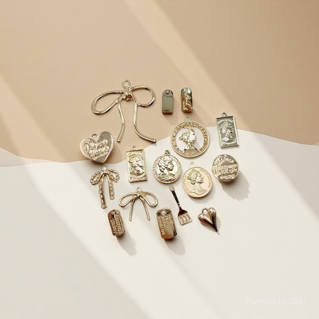 DIY jewelry accessories, golden tag series, alloy pendants, earrings, keychains, pendants, ins women's headwear pendants Specification image
