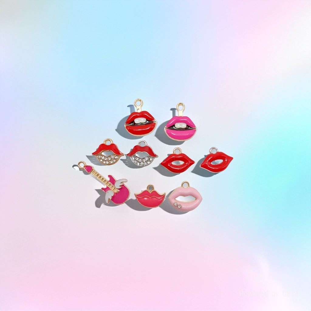 DIY alloy jewelry accessories, oil-dripping lipstick pendants, necklaces, bracelets, earrings, natural Tianhe stone loose beads details Picture
