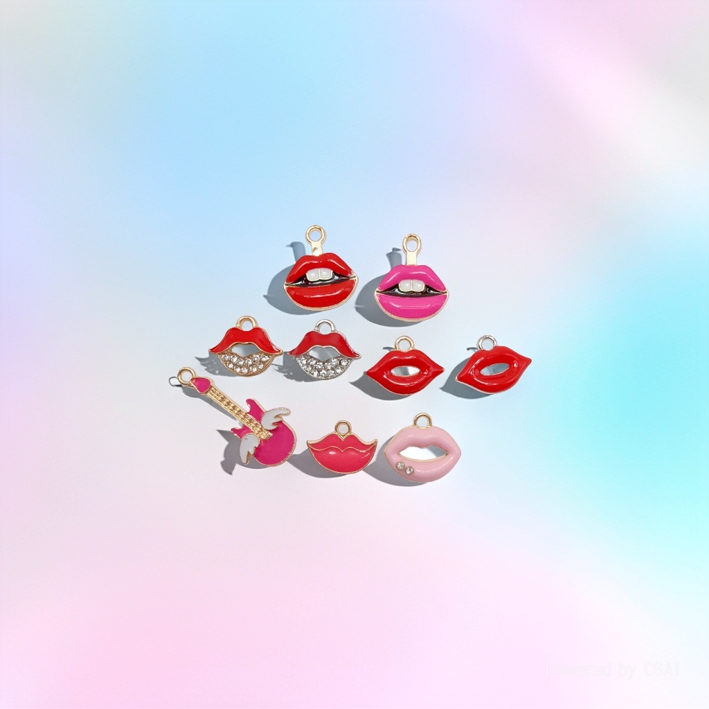 DIY alloy jewelry accessories, oil-dripping lipstick pendants, necklaces, bracelets, earrings, natural Tianhe stone loose beads Specification image