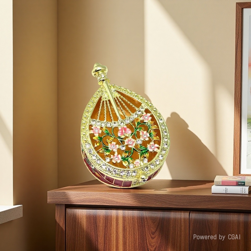 Metal handicrafts, enamel jewelry boxes, popular light luxury Chinese-style home furnishings, creative pipa small ornaments as gifts Application Scenario