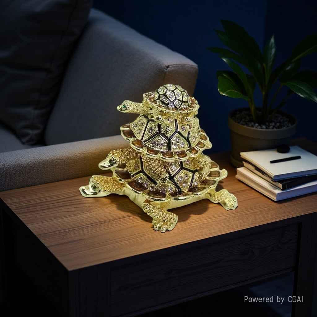 Metal three-layer turtle enamel color wealth-attracting decorative items, cultural and creative market, longevity turtle jewelry box, home decoration gifts details Picture