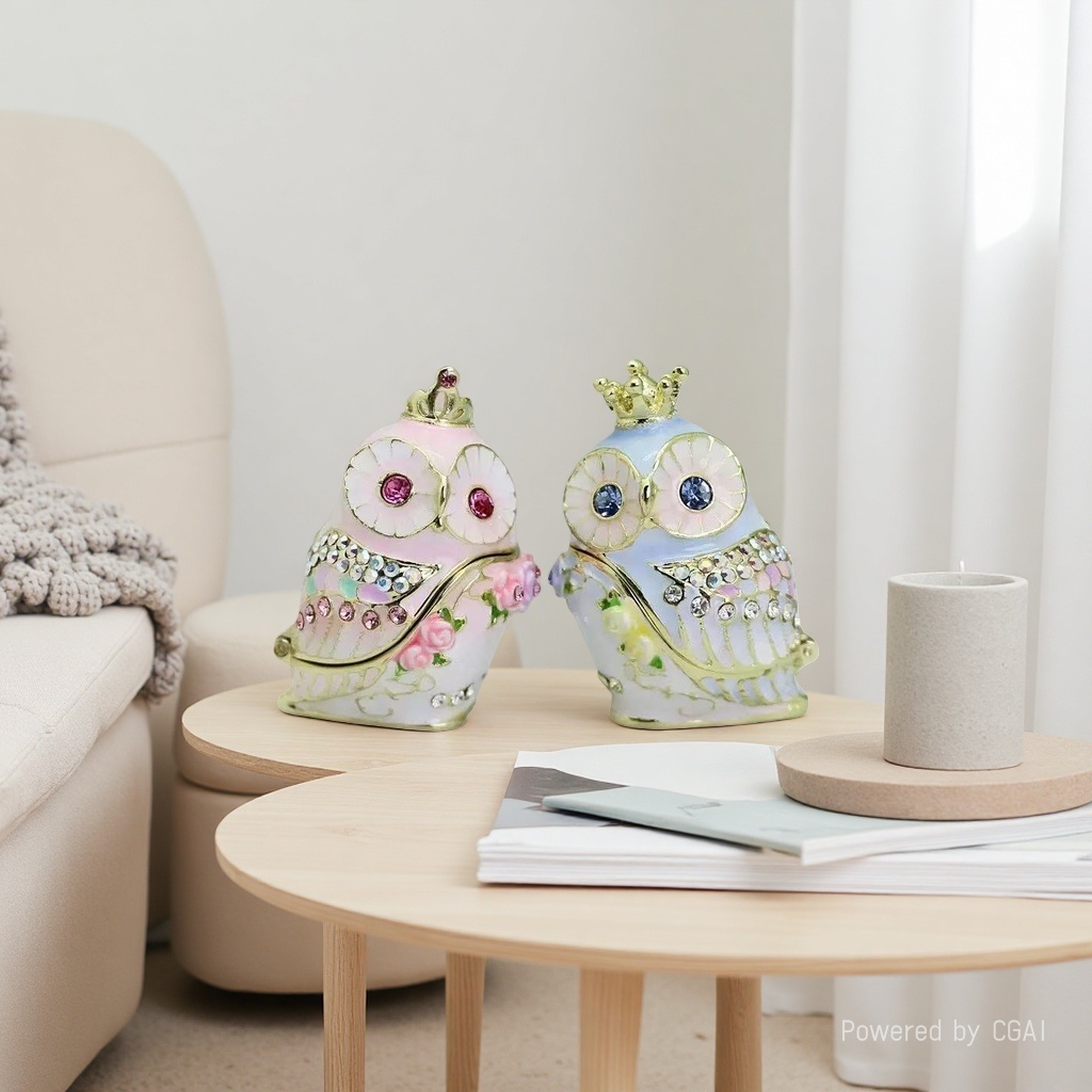 Cross-border enamel jewelry box, Crown little owl home decoration storage box, cartoon handicrafts, handcrafted Application Scenario