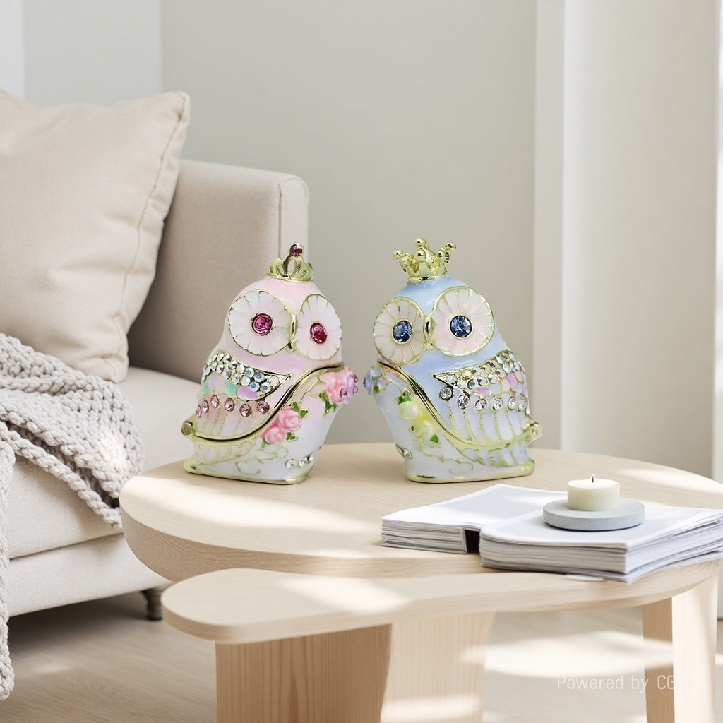 Cross-border enamel jewelry box, Crown little owl home decoration storage box, cartoon handicrafts, handcrafted