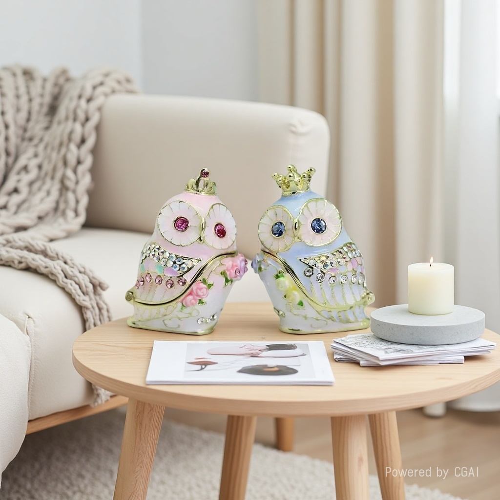 Cross-border enamel jewelry box, Crown little owl home decoration storage box, cartoon handicrafts, handcrafted details Picture
