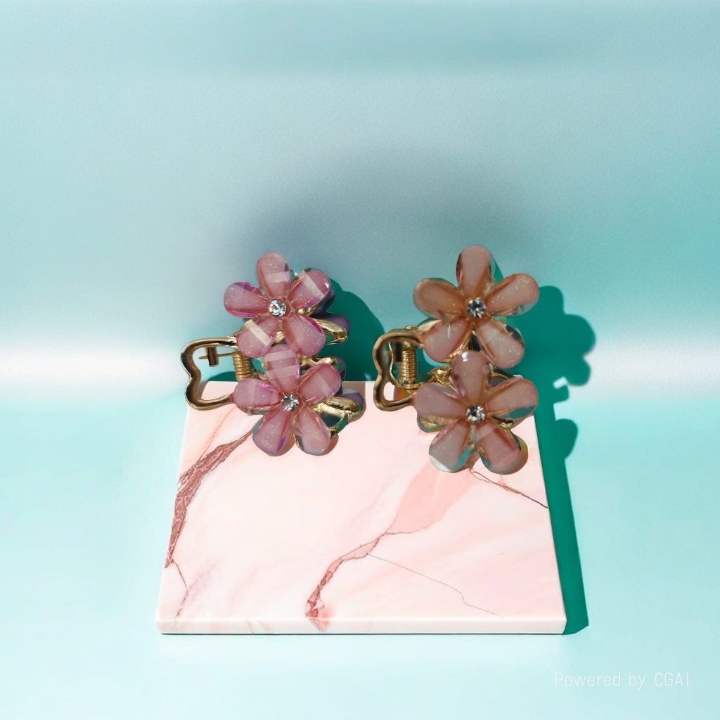 Pink flower-shaped shark hairpin grab clip hair accessory, cute and sweet daily hairstyle decoration details Picture