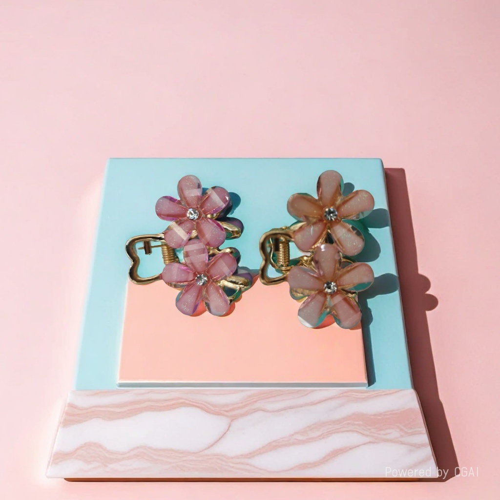 Pink flower-shaped shark hairpin grab clip hair accessory, cute and sweet daily hairstyle decoration Application Scenario