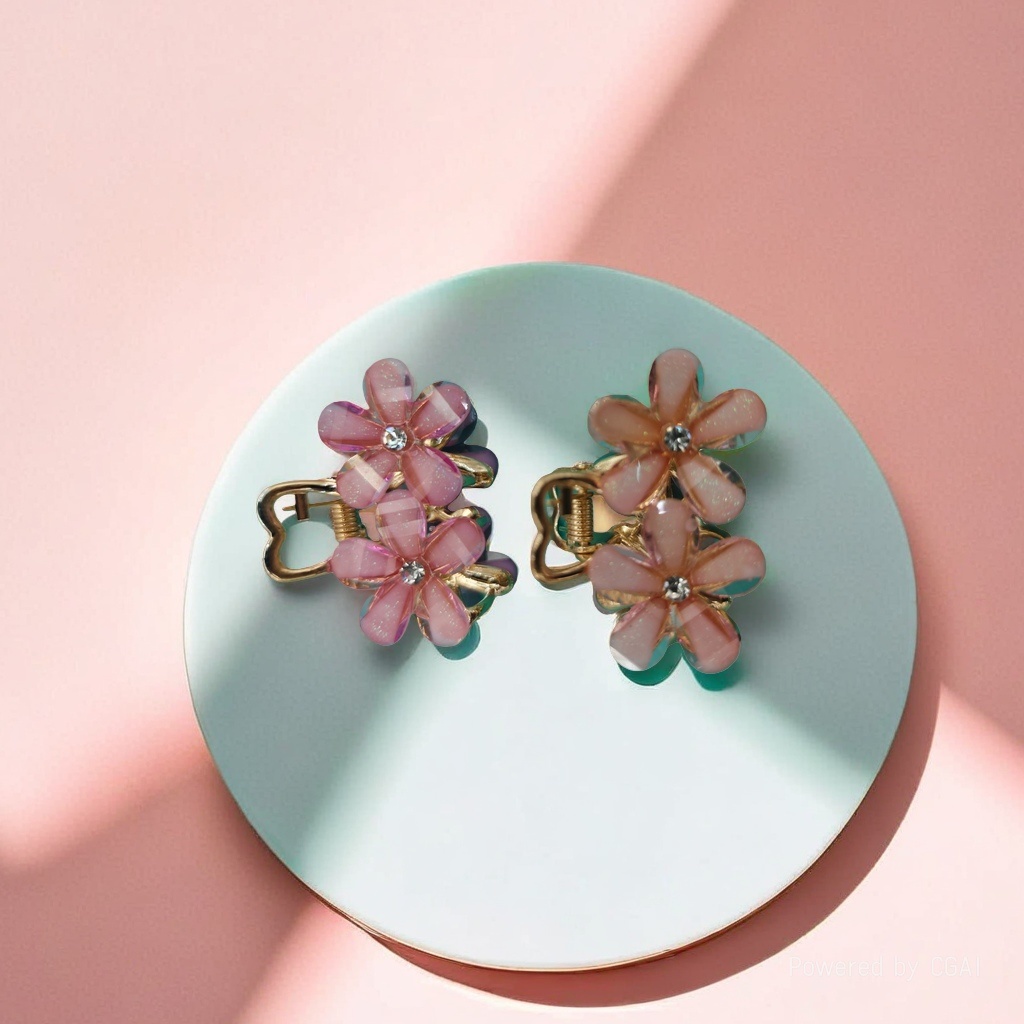 Pink flower-shaped shark hairpin grab clip hair accessory, cute and sweet daily hairstyle decoration Specification image