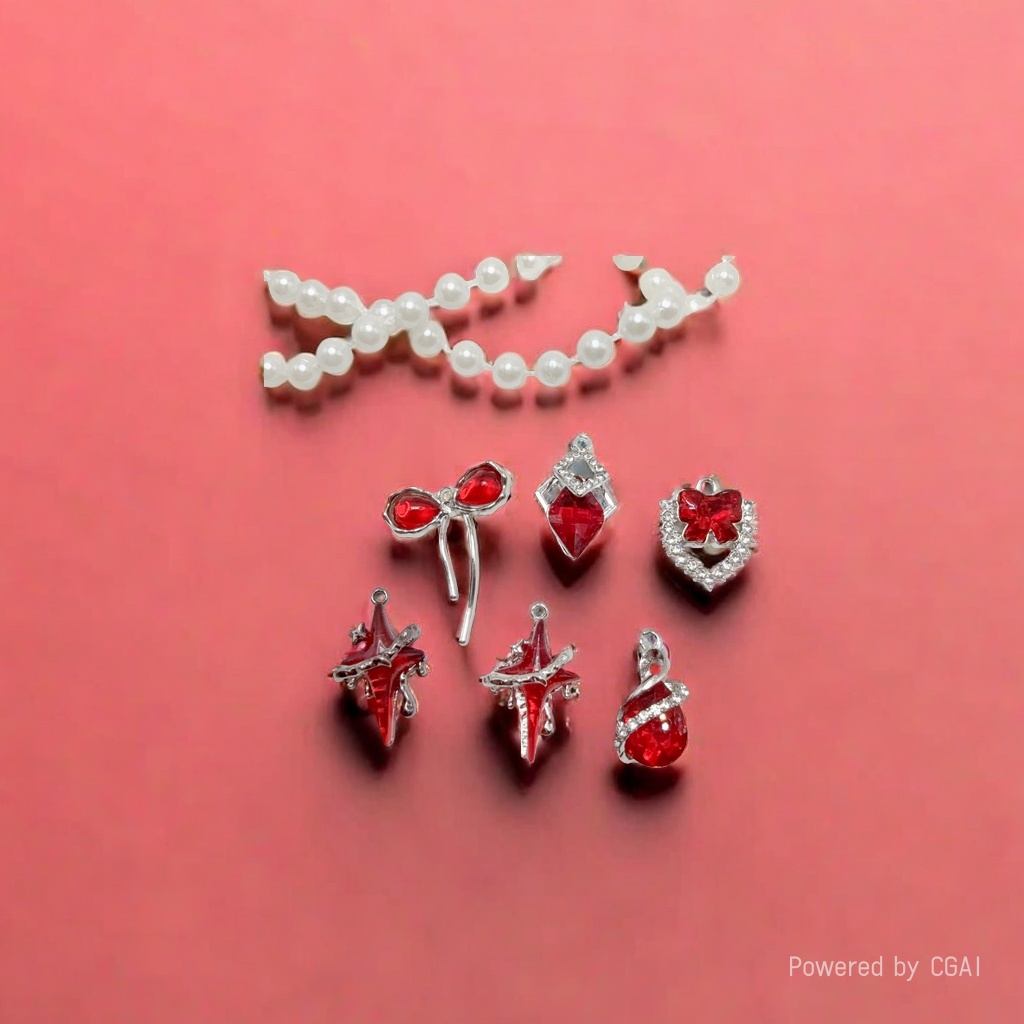 Sweet and cool red heart-shaped pearl bow silver pendant DIY handmade earrings necklace bracelet accessories material alloy Application Scenario