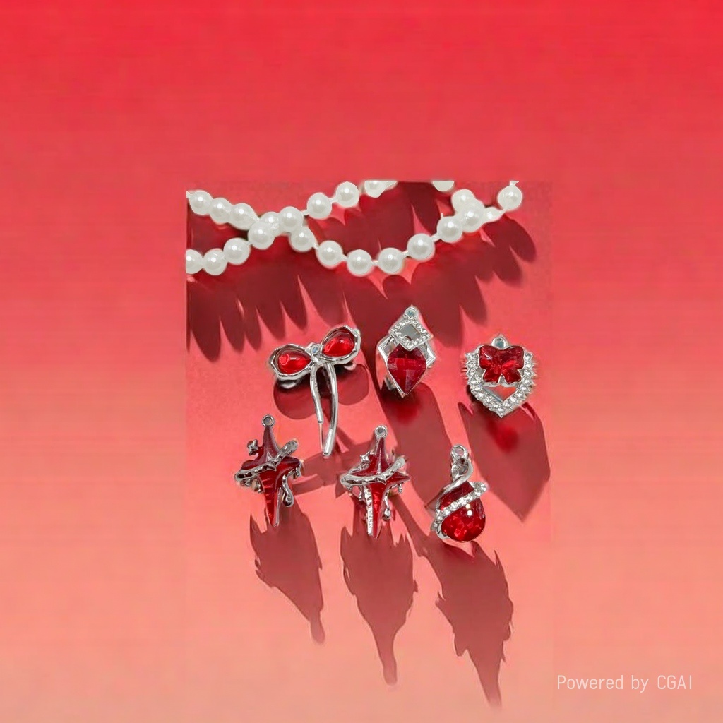 Sweet and cool red heart-shaped pearl bow silver pendant DIY handmade earrings necklace bracelet accessories material alloy Specification image