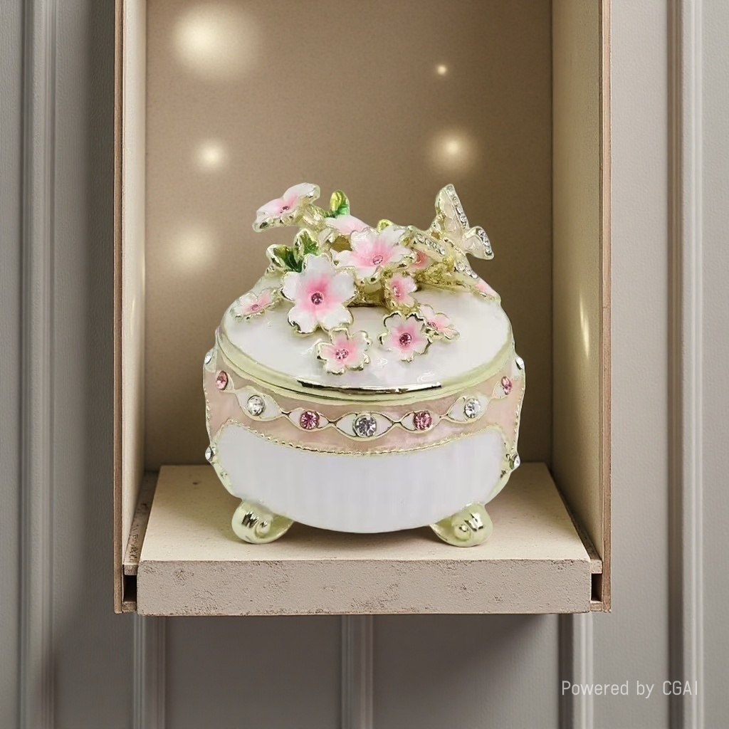 Light luxury enamel cherry blossom jewelry box, ring, stud storage, home entrance hall, living room, dressing table, decorative items and accessories storage Specification image