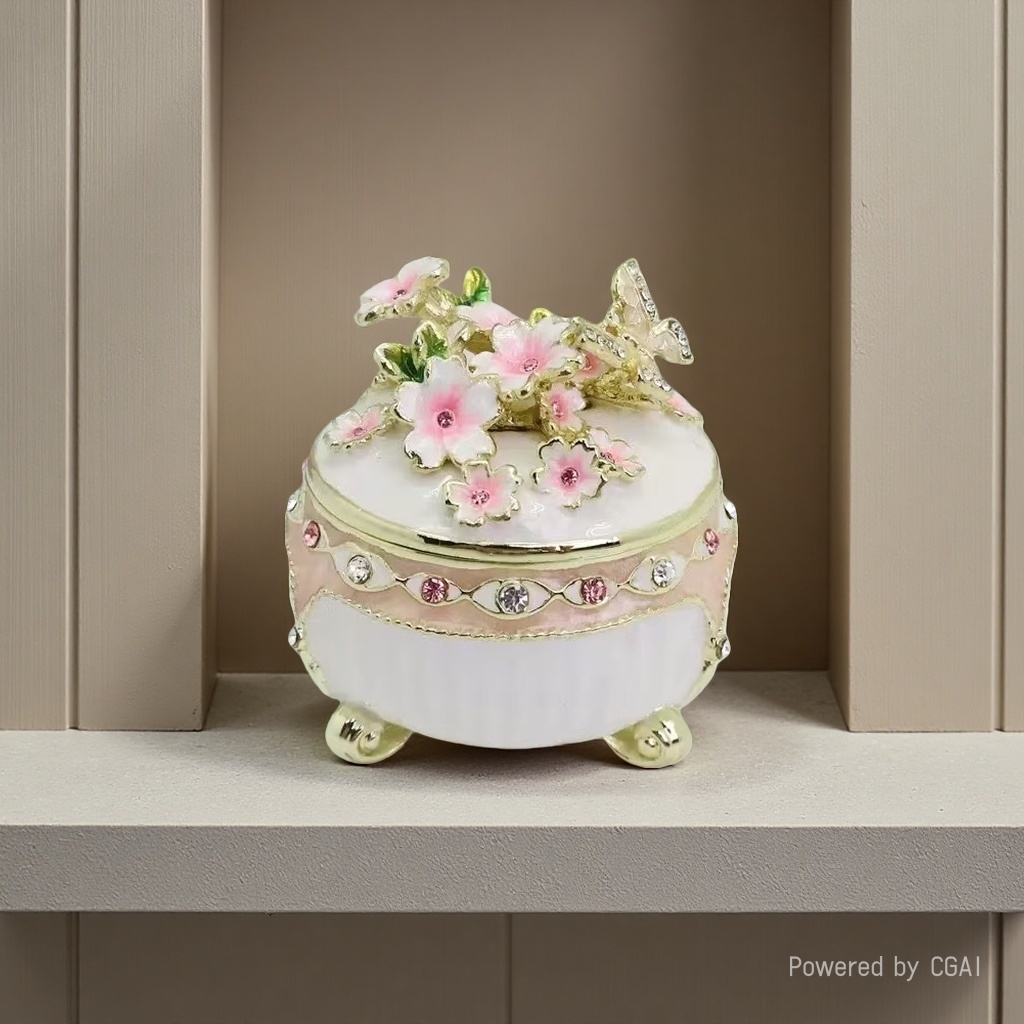 Light luxury enamel cherry blossom jewelry box, ring, stud storage, home entrance hall, living room, dressing table, decorative items and accessories storage Application Scenario