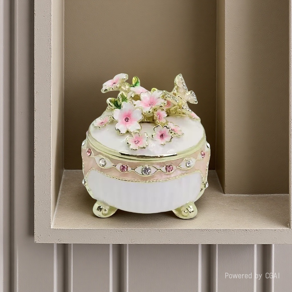 Light luxury enamel cherry blossom jewelry box, ring, stud storage, home entrance hall, living room, dressing table, decorative items and accessories storage