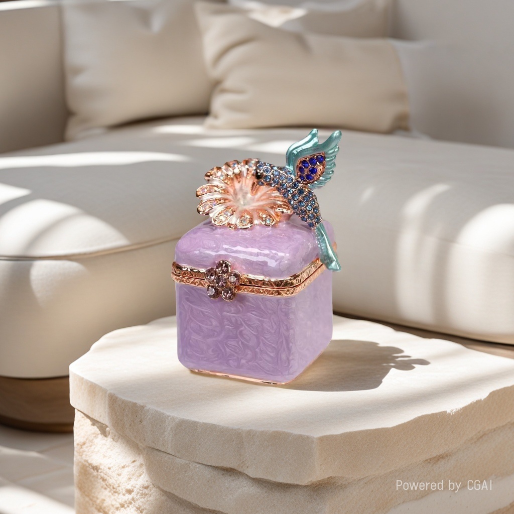 Alloy enamel color handicrafts, hummingbird box, jewelry box, home creative decoration, mini micro-landscape, internet-famous small ornaments details Picture