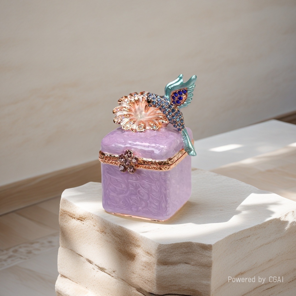 Alloy enamel color handicrafts, hummingbird box, jewelry box, home creative decoration, mini micro-landscape, internet-famous small ornaments Specification image