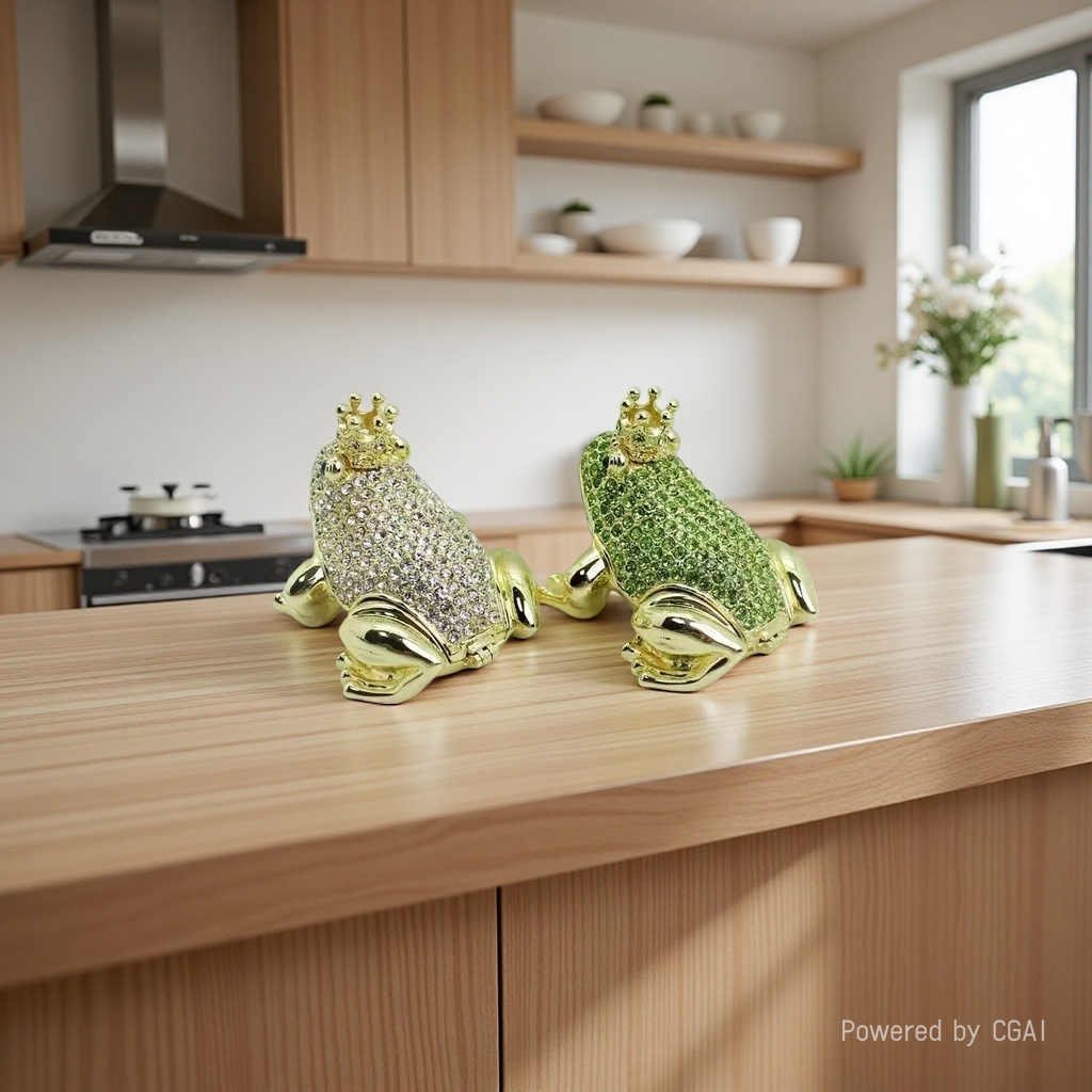 Wholesale of full-diamond crown frog alloy enamel decorative and creative home desktop small ornaments for export details Picture