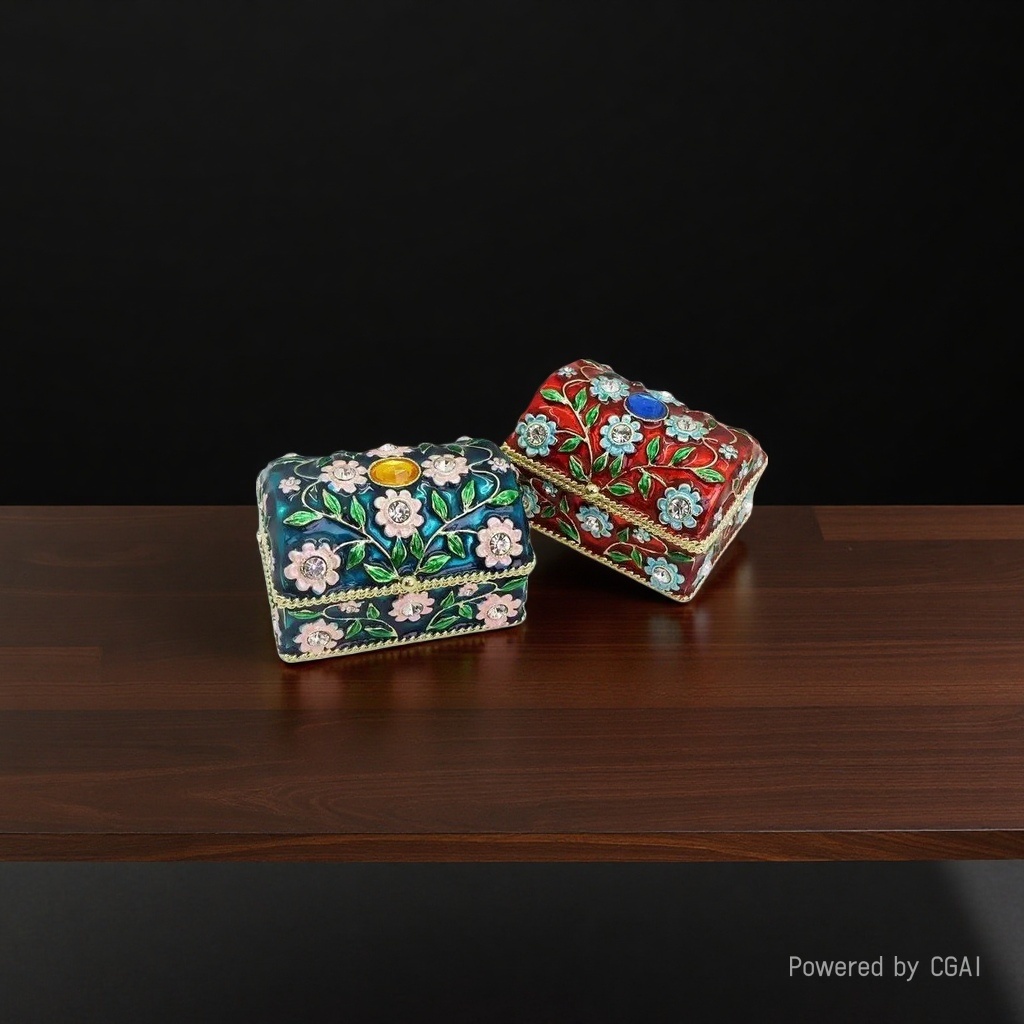 Retro light luxury enamel sunflower treasure box for foreign trade sources, exquisite jewelry box, storage box, home decoration ornaments Specification image