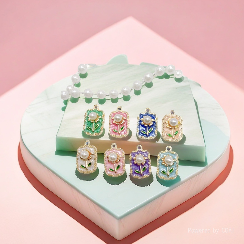 diy jewelry, single oil-dripping pearl flower alloy pendant, DIY necklace, cross-border bracelet accessory, mother-of-pearl base Application Scenario