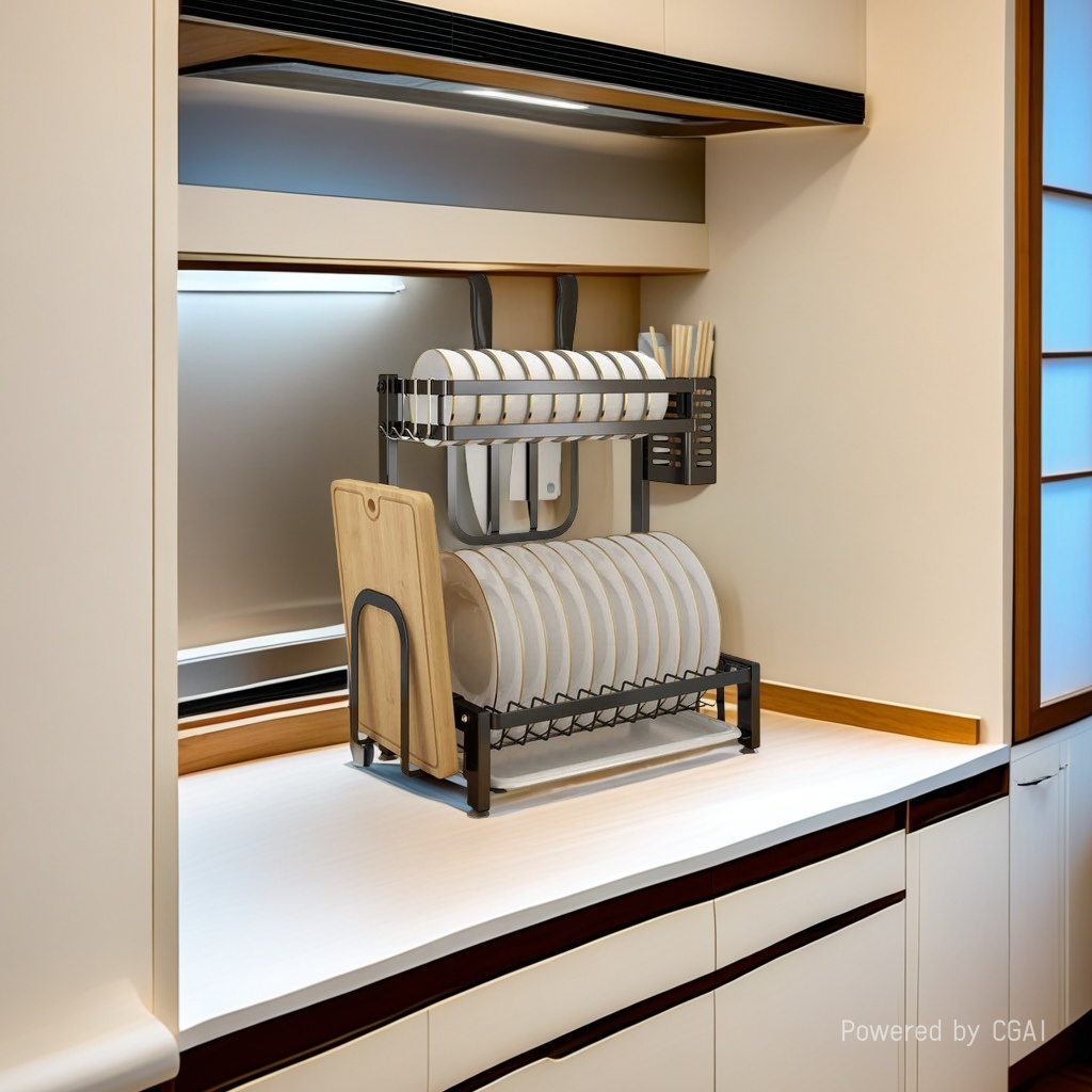 Bowl rack, plate and bowl window sill storage rack, multi-layer chopstick and bowl rack, kitchen storage box, draining floor rack, plate placement layer, black bowl rack complete set Application Scenario