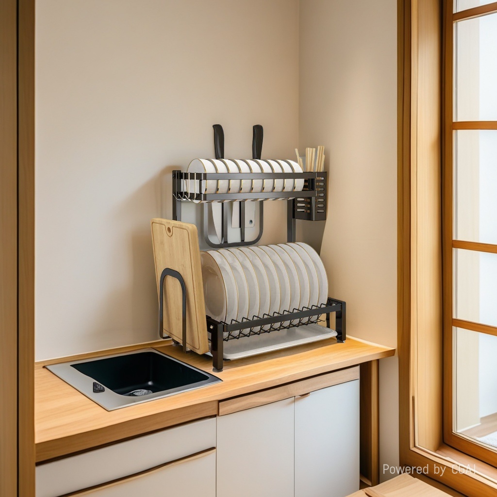 Bowl rack, plate and bowl window sill storage rack, multi-layer chopstick and bowl rack, kitchen storage box, draining floor rack, plate placement layer, black bowl rack complete set Specification image