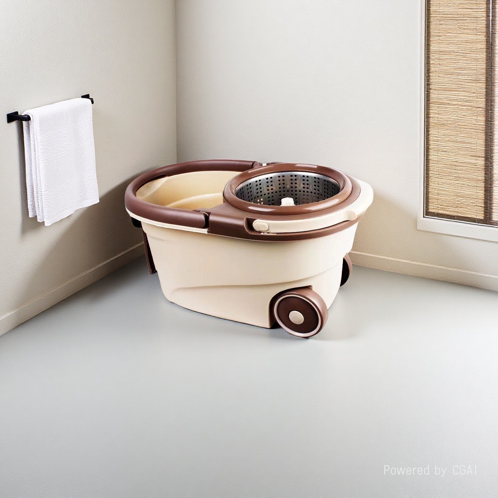 A household dual-drive automatic dehydration mop bucket, a floor cleaning and mopping wonder, a spinning mop with a steel basket, plastic tray, large rod and 2 mop heads Specification image