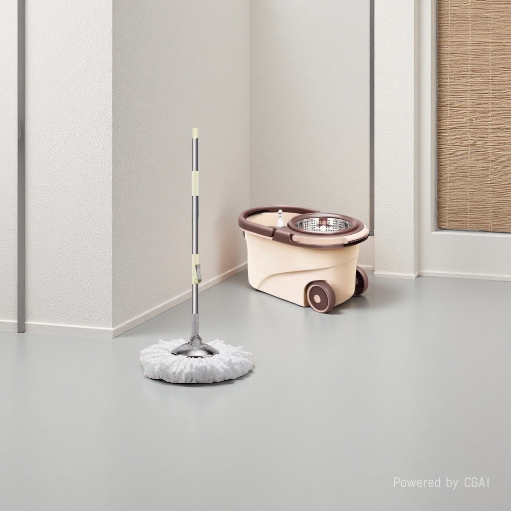 A household dual-drive automatic dehydration mop bucket, a floor cleaning and mopping wonder, a spinning mop with a steel basket, plastic tray, large rod and 2 mop heads