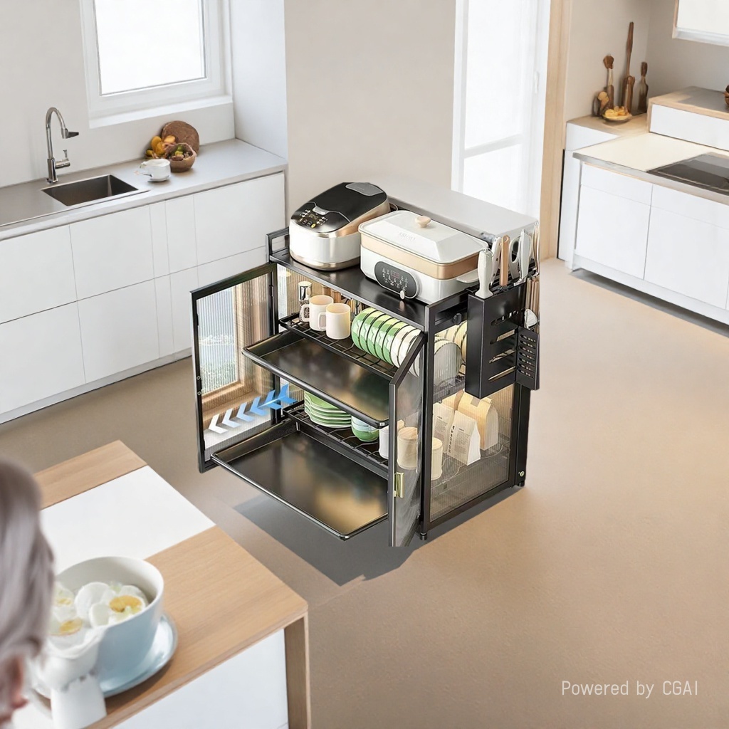 Kitchen storage rack, multi-layer storage rack for chopsticks, bowls and plates, seasoning storage cabinet, kitchen cabinet made of carbon steel, multi-functional 2-layer details Picture
