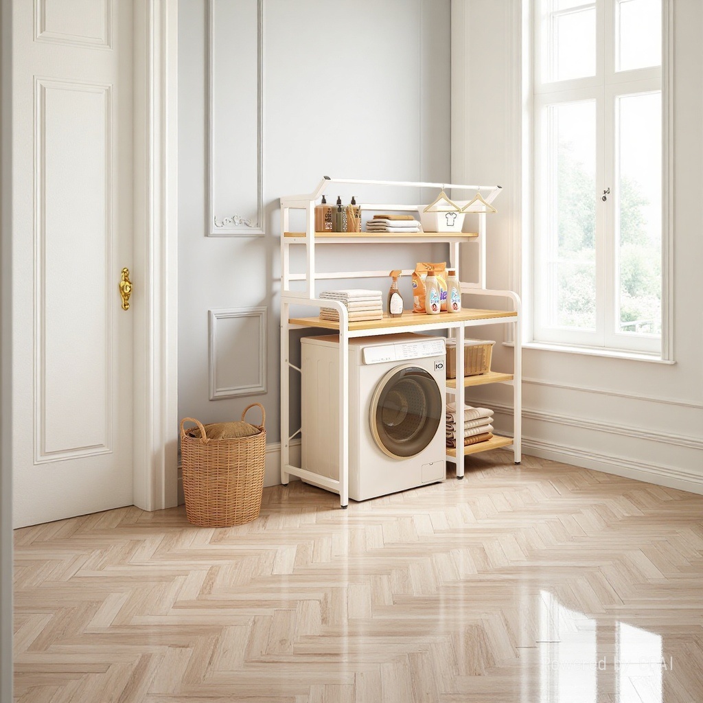 Strong load-bearing floor-standing multi-layer washing machine storage rack, universal drum type multi-purpose rack for balcony and bathroom. [Drum] Four-layer 90*60*165 details Picture