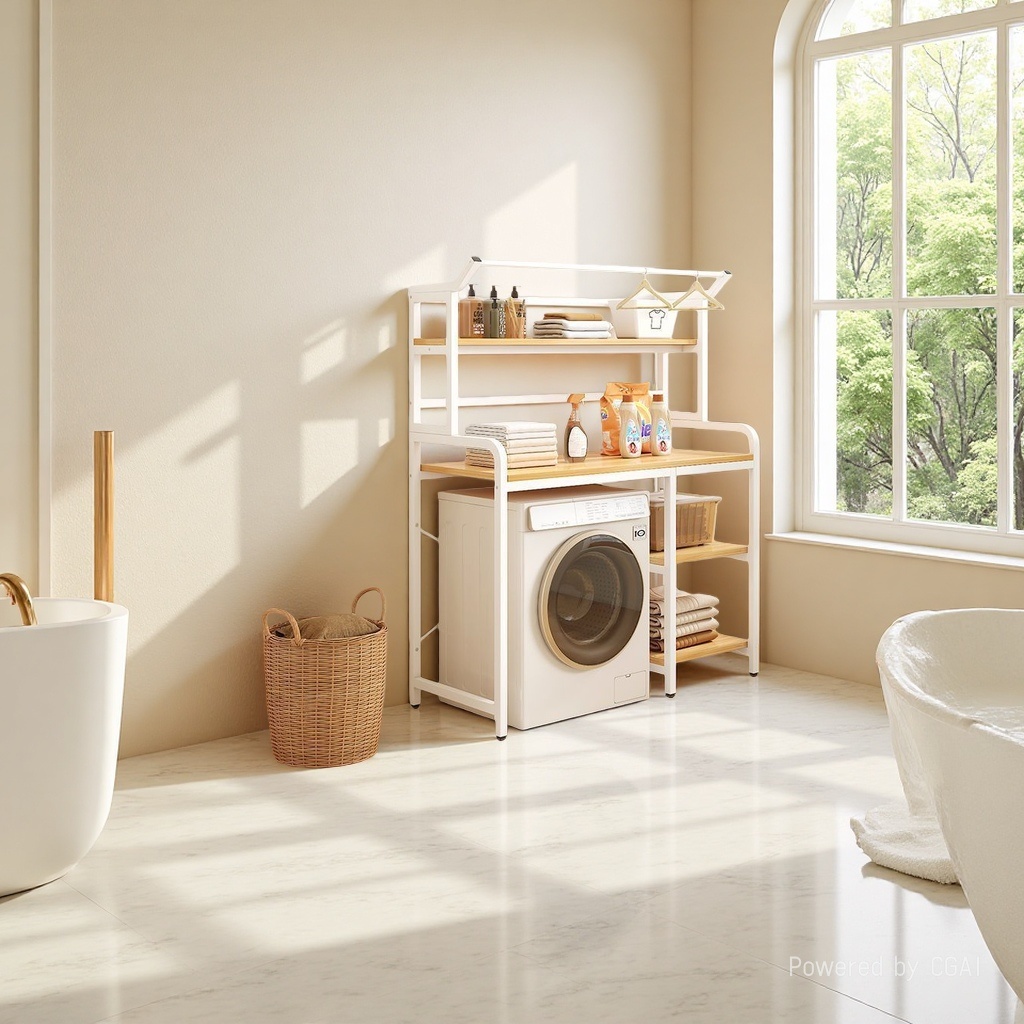 Strong load-bearing floor-standing multi-layer washing machine storage rack, universal drum type multi-purpose rack for balcony and bathroom. [Drum] Four-layer 90*60*165 Application Scenario