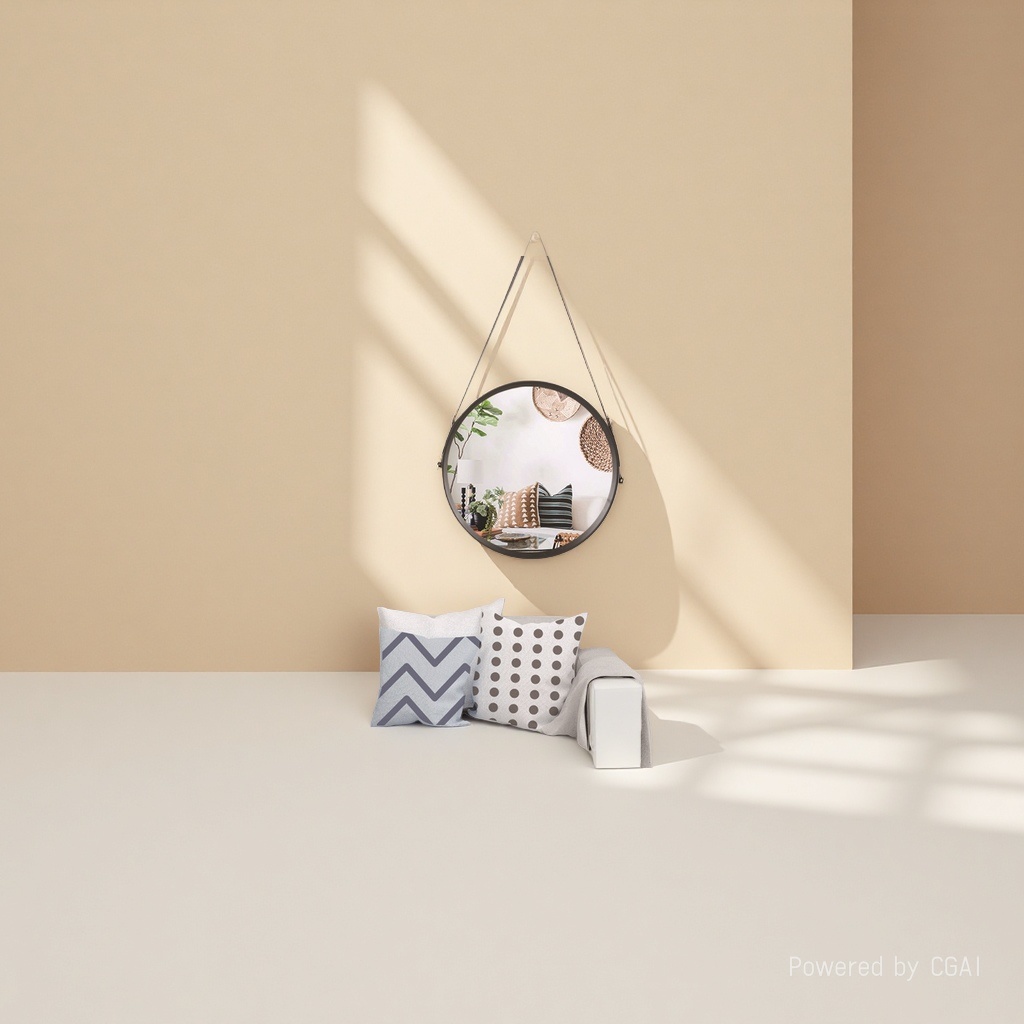 Retro circular wall-mounted mirror, makeup mirror, wall entrance, living room, dining room, background wall, decorative mirror, wall hanging Specification image